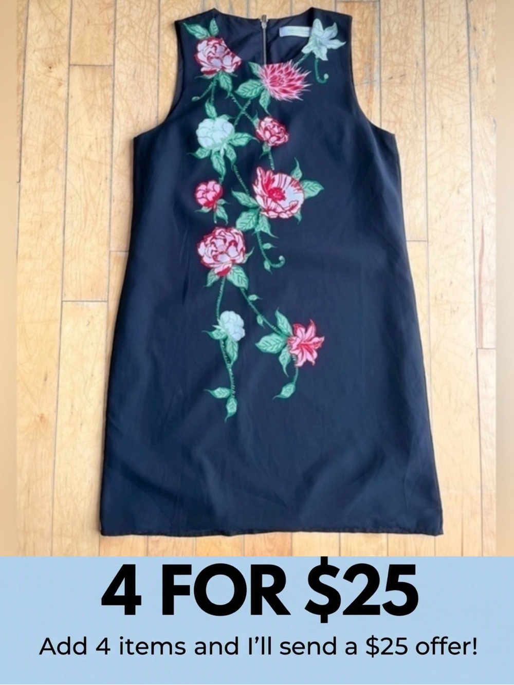 La Contemporaine Black Sleeveless Floral Dress Size 8